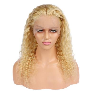 China Remy Brazilian Human Hair #27 Deep Curly Swiss Lace Deep Curly Blonde Color Pre Plucked Lace Front Wigs for sale