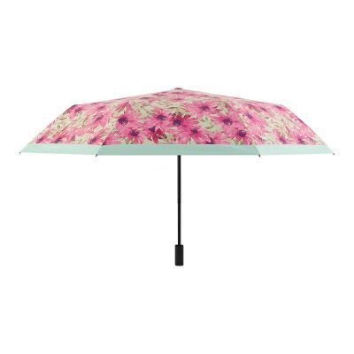 China Modern Luxury Custom Printing 3 Folding Umbrella Lady Portable Black Coating Sunshade Sun Umbrella Small Uv Umbrella For Women for sale