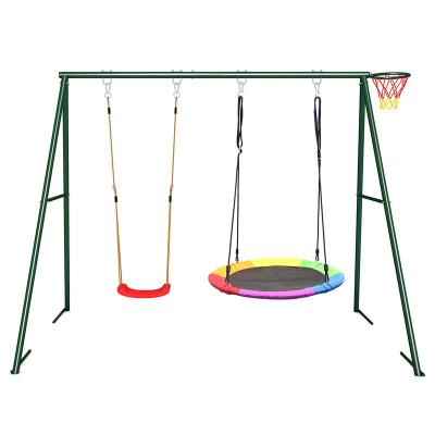 China Strong Swing Seat Playground Rectangular Frame Two Person Swing Set With Basket for sale