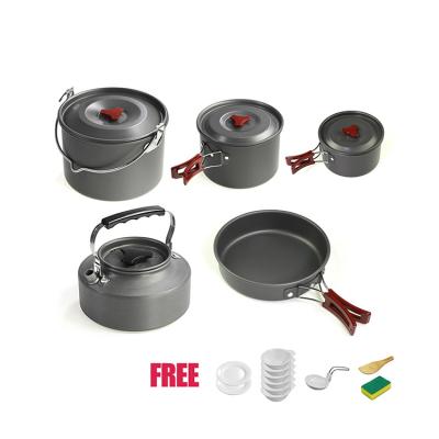 China TOPWIND Outdoor High Temperature Resistance and Friction Resistance Picnic Rise Camping Pot Sets Aluminum Camping Picnic Cooking Pot Cookware Set Utensils for sale