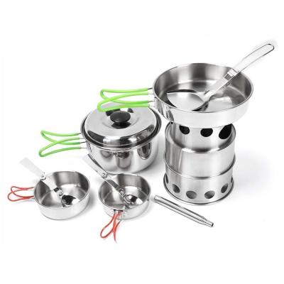 China Garden TOPWIND Outdoor Rising Camping Cookware Set Portable Cooking Pot Cookware Set With Stove for sale