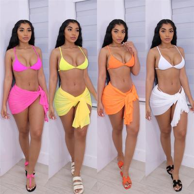 China QUICK DRY QUICK DRY Swimming Suit Beach 3 Piece Sets Lace Up Bra Mesh Mini Skirt Strappy 2022 Summer Holiday Praise Festival Clothing Outfits for sale