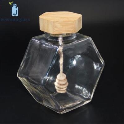 China Cheap Viable Glass Honey Jars Wholesale 14oz Hexagon Shape Glass Jars For Jam Honey for sale