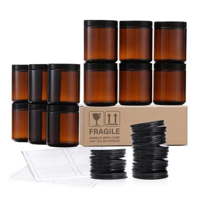 China Free Sample 8 Ounce Eco-Friendly Wholesale Amber Round Glass Candle Jars With Metal Or Black Plastic Lids for sale