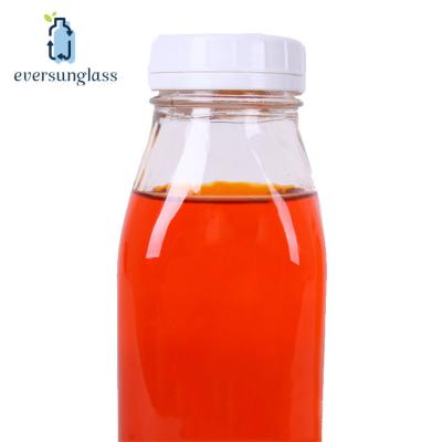 China 500ML 16oz Square Juice Glass Bottle With Plastic Eco-friendly French Lid for sale