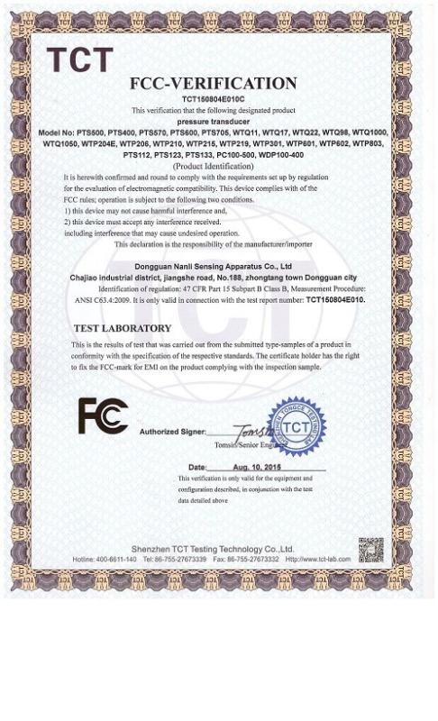 FCC - Dongguan Nanli Sensing Apparatus Co., Ltd.