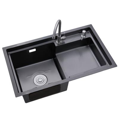 China Without Faucet Step Basin Drop-in Gunmetal Kitchen Sink 3.0mm Thickness Handmade Sink With Basket for sale