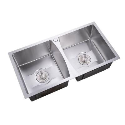 China Without Faucet Nano 304 Stainless Steel Handmade Double Bowl Kitchen Sink For Kitchen for sale