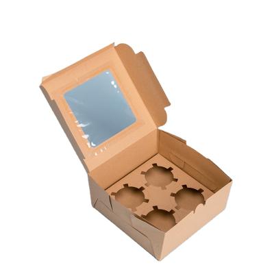 China Recycled Materials Custom Folded Cake Slice Box 30cmx30cm 4 Cup Cake Kraft Paper Box for sale