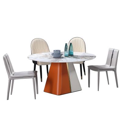 China (Other) Saddle Leather Dining Furniture Adjustable Luxury European Dining Set For Home Dining Room for sale