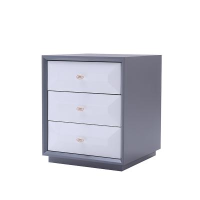 China Durable High Gloss Drawers Bedside Table Cabinets Nightstand Units LED 2 Lights Chest for sale