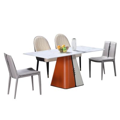 China (Other)Adjustable Minimalist Saddle Leather Dining Set Wood Dining Table Chair For Dining Furniture for sale