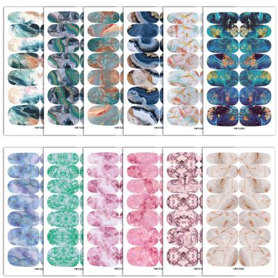 China Easy to Apply 14 Full Sheets Gradient Marble Nails Stickers Marble Full Nail Wrap Stickers Self Adhesive Nail Art Strips NO NEED UV LIGHT for sale