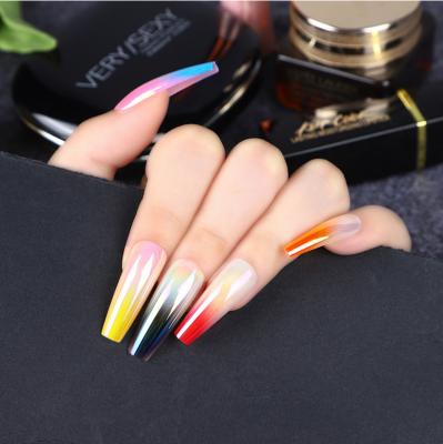 China Perfect Size Fitting& Comfortable To Use Full Cover Stylish Rainbow Ombre Colored Press On Nail Ballerina Shiny False Nails for sale