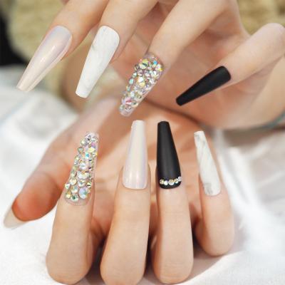 China Durable and perfect size fitting good quality luxury rhinestone long press on nails luxury rhinestone faux stone nails for sale