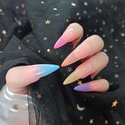 China Perfect Size Fitting& Comfortable To Use Durable Press On False Nails 24pcs Almond Shade Rainbow Nail Tips for sale