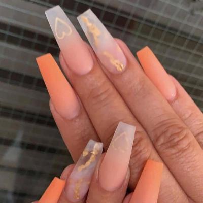 China Fake Acrylic Nail Durable And Lightweight Tips Long Ballerina Matte Orange Ombre Press On Nail for sale