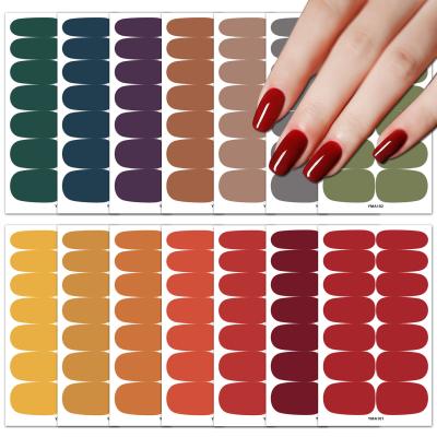 China Easy to Apply 14 Sheets Simple Design Solid Color Self Adhesive Nail Art Strips Stickers Forest Green Full Nail Wrap for sale