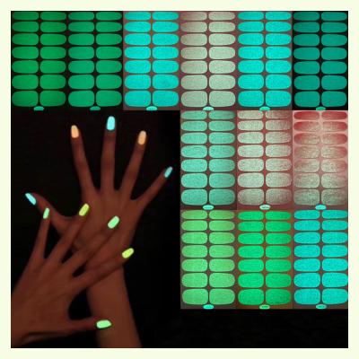 China Easy To Apply Glow In The Dark Luminous Fluorescent Color Nail Full Wrap Nail Polish Stickers Strips Self Adhesive for sale