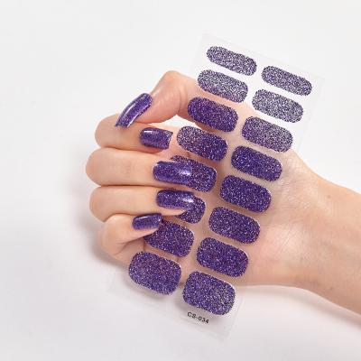 China Easy To Apply Shinny Purple Glitter Self Adhesive Nail Art Wraps Nail Polish Strips Nail Stickers For Women Girls for sale