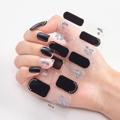 China Easy to Apply 14 Sheets Black & Full Clear Wraps Nail Polish Stickers, Self Adhesive Nail Art Strips UV Light No Needed for sale