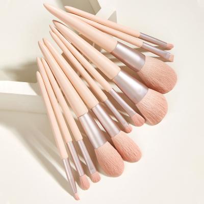 China Angular Blush Pink Wood Handle Synthetic Private Label Hair Makeup Brush Set For Ladies Make Up Brush Set 11pcs for sale