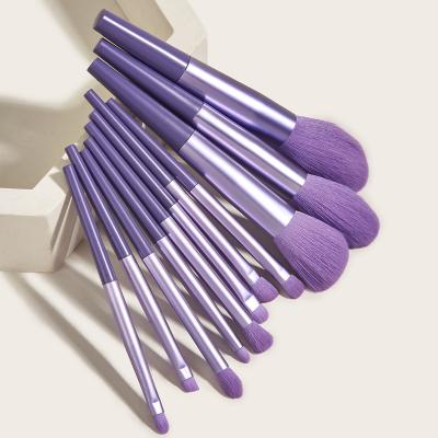 China Angular Blush Purple 11Pcs Makeup Brush Set Kabuki Premium Synthetic Foundation Face Powder Ore Blend Eyeshadow Make Up Brush Set for sale