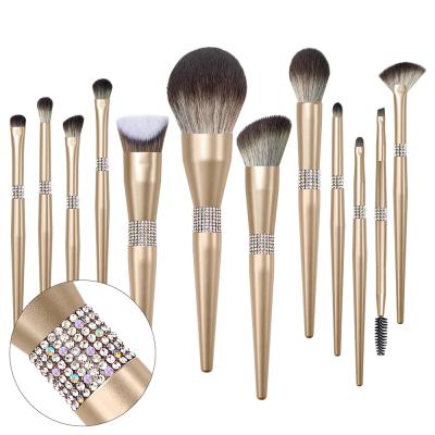 China Angular Blush 12Pcs Champagne Makeup Brushes Set Premium Synthetic Blush Powder Brush Eye Brushes Shadows Eyeline for sale