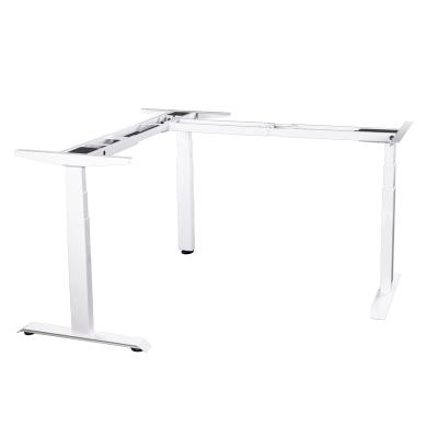 China (Size) 3 Adjustable Electric Legs L Shape Office Corner Desk Height Adjustable Laptop Desk Executive Standing Frame for sale