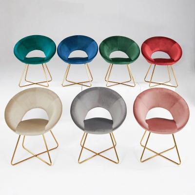 China Modern Circular Gold Leg Velvet Dining Chair Circular Chair Salon Cushion Armless Makeup Office Armchair Handsome for sale