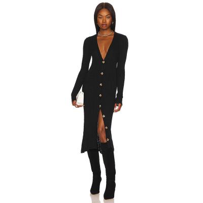 China Anti-wrinkle Women Y2K Knit Long Sleeve Sweater Maxi Korean Dress Ladies Elegant Mid Split Slim Casual Robe Dresses Clothing Knitwear for sale