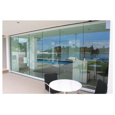 China Waterproof stacking glass door as interior frameless partition wall for sale