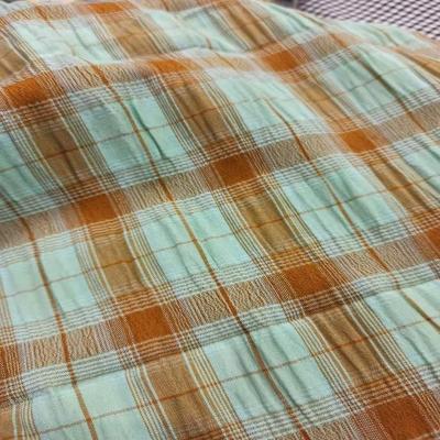 China Anti Pill Wholesale T/R Cotton Seersucker Check Fabric , TR Yarn Dyed Fabric Stock for sale