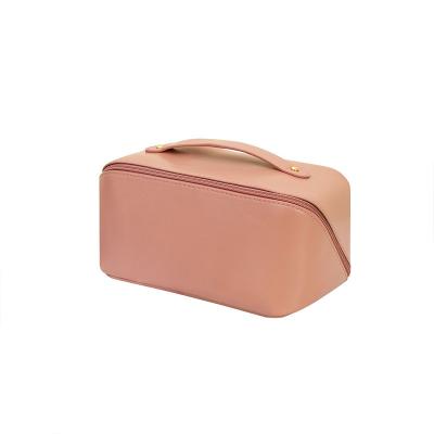 China Large Opening Makeup Bag Travel PU Leather Cosmetic Bag Organizer Durable Portable Toiletry Bag Large For Women Girls for sale