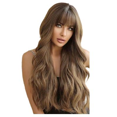 China Body Wave Popular Long Wig Fashion New Long Wave Ladies High Temperature Silk Wig with Bangs for sale