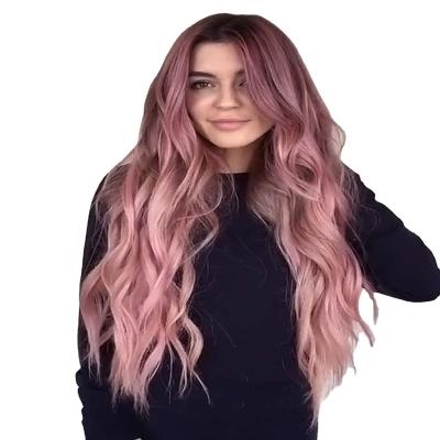 China Body Wave European and American Wig Women Advanced Gradient Pink Long Curly Hair Fluffy Big Wave Wig for sale