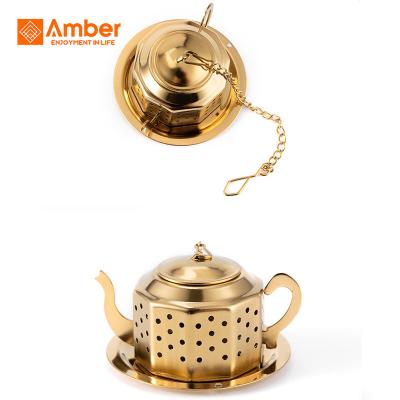 China Viable Shape Good Mesh Tea Strainer Traditional Style Mini Size Titanium Gold Plating Stainless Steel Teapot Extra Infuser for sale