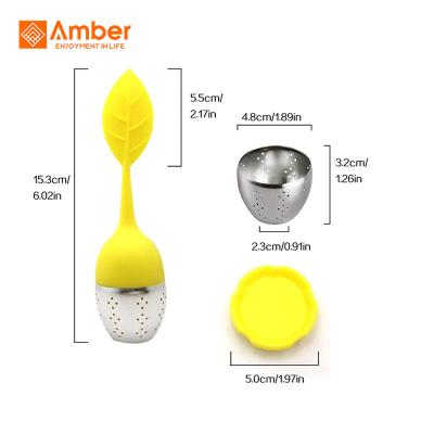 China Viable Customize Silicone Handle Stainless Steel Loose Leaf Tea Infuser Strainer With Nice Flower Shape for sale