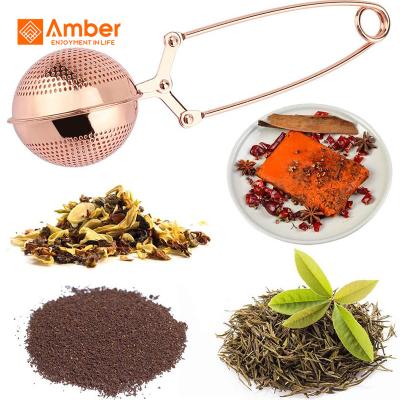 China Food Grade Metal Tea Viable Extra Fine Mesh Filter 304 Stainless Steel Rose Gold Tea Infuser With Handle for sale