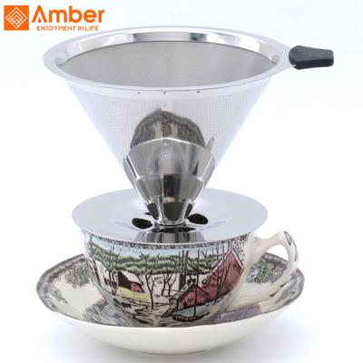 China Double Layer Logo Drip Stainless Steel Meta Viable Drip Etching Slow Coffee Filter V60 With Stand for sale