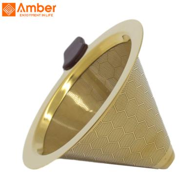 China Sustainable Gold Permanent Cone Shape Reusable Mesh Drip Coffee Filter Coffee Supplies for sale