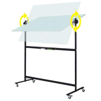 China Magnetism 360 Swivel Double Sides Use Magnetic Glass Whiteboard With Stander Holder For Office School Home Whiteboard for sale