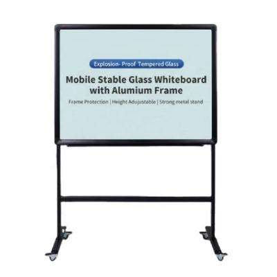 China New Design Magnetic Tempered Glass White Board Meeting Conference Movable Glass Whiteboard With Stand For School Classroom Office for sale