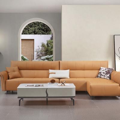 Κίνα Modern Corner Convertible Chesterfield Sofa Set For Living Room Villa Furniture Minimalist Sofa Leather And Fabric Combine προς πώληση