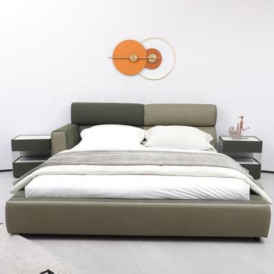 China New Design King Size Luxury Frame Double Wood Adjustable Modern Italian Leather Bed Luxury Single (Size) Bed Sets for sale