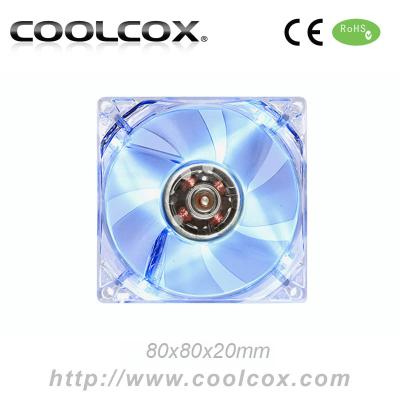 China CoolCox 80x80x20mm Plastic DC Fan, 8020 LED Transparent Fan, 80x20mm Chassis Fan with LED for sale