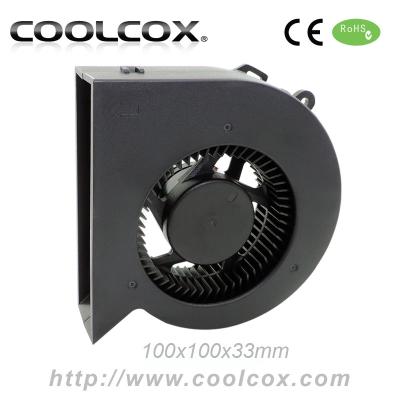 China Home Appliance CoolCox 10033 Small Blower Fan, 100x100x33mm Blower Fan, Turbo Fan, 12V/24V, DC Centrifugal Fan, Socket, 2-Ball Bearing Available for sale