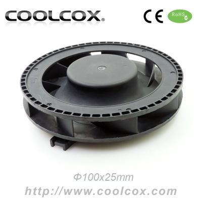 China PBT CoolCox 100x25mm fan, diameter 100x25mm fan fan, 2-ball bearing, 12V or 24V frameless for sale