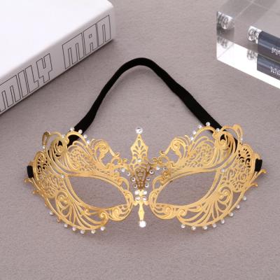 China Eco-friendly Material Half Face Metal Adult Masquerade Ball Masks Women Fashionable Rhinestone Hollow Part for sale