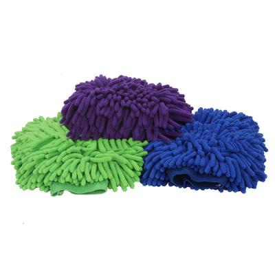 China Large Encryption 105g Plush Chenille Car Cleaning Gloves Eco-friendly Coral Fleece Car Washing Waxing Sponge Mopping Gloves for sale